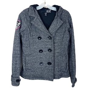 Fox Racing Jacket Women Extra Small Gray Hooded Coat Button Up Heavyweight